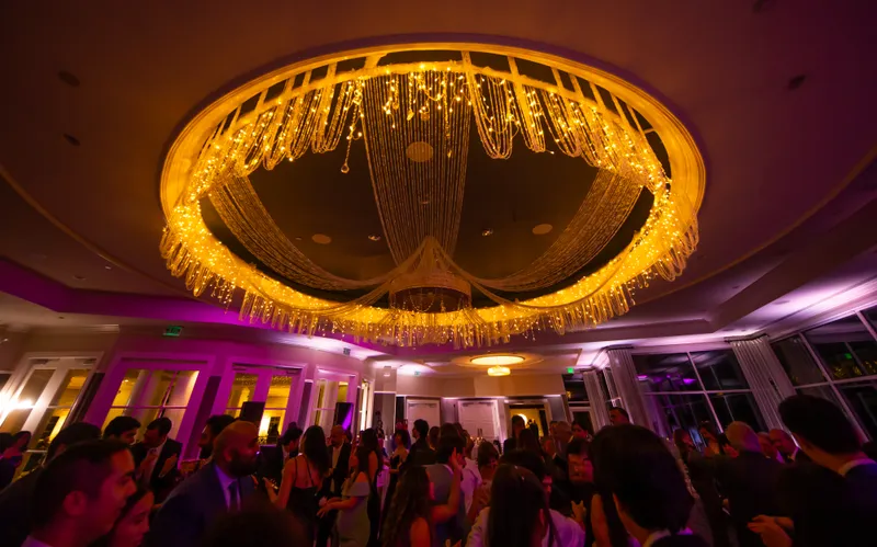 Uplighting under the crystal chandelier