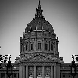 The Beaux-Arts dome and front steps of San Francisco City Hall